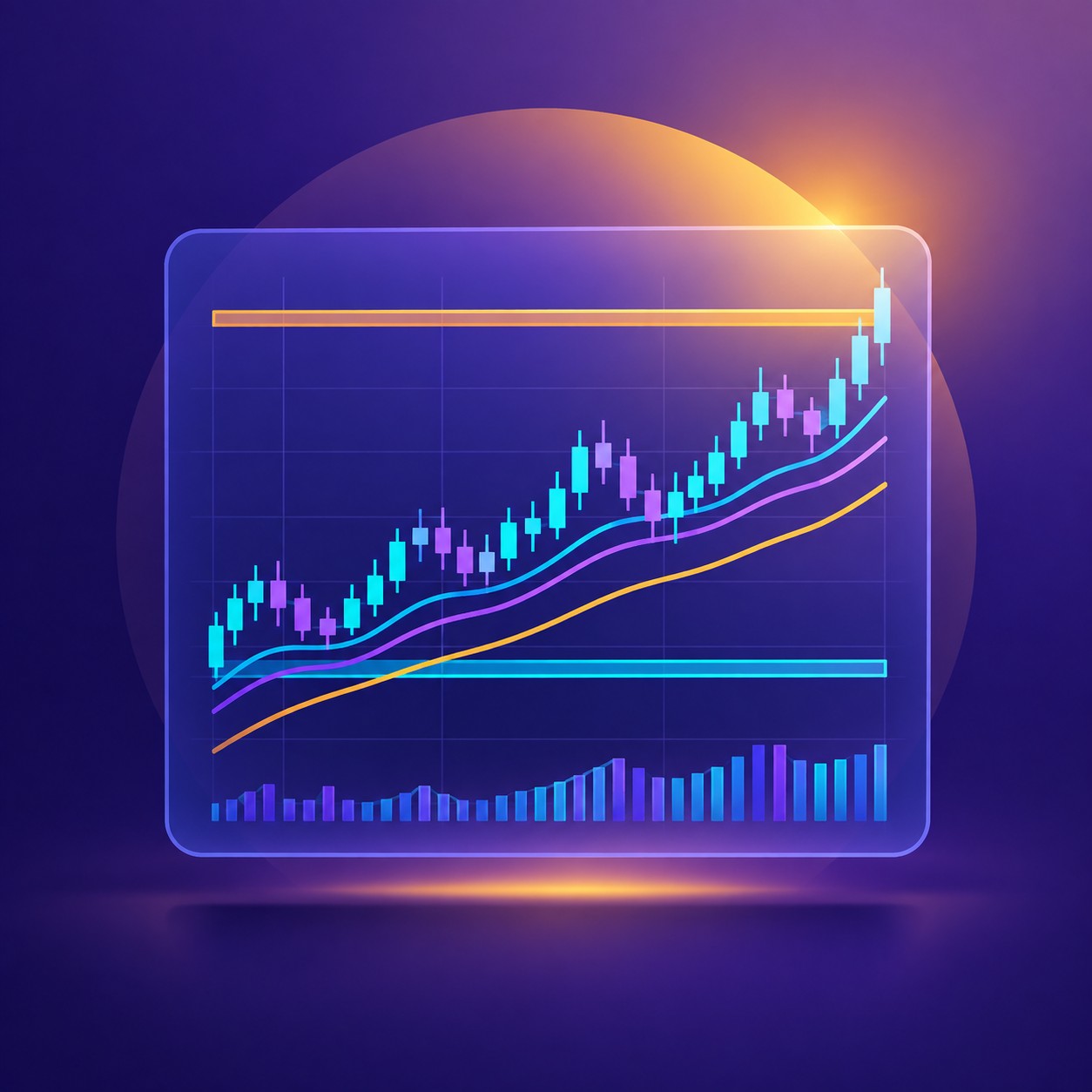 Transparent chart with trend lines support and resistance levels and moving averages